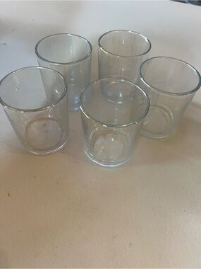 Lot of 5 Clear Glass Candle Holders 3.23” H x 2.76” D Votive Tealight Vessels